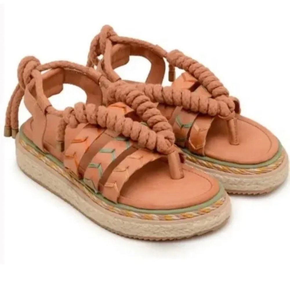 Farm Rio Sandal Rope Women‎ Size 10 Tan Vegan Leather New No Box Espadrille